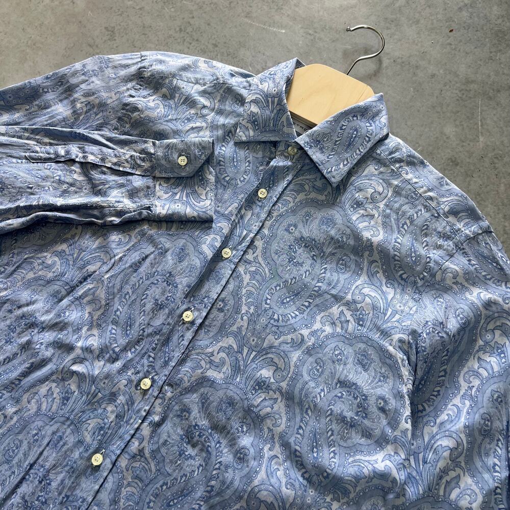 ETRO Paisley Dress Shirt Men’s Size Medium Blue Cutaway Collar Blue Long Sleeve